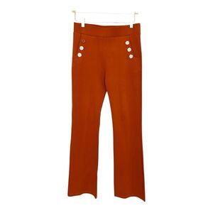 Betabrand Rust Orange Atlantic Pull On Trouser Pants Flower Buttons Sz M Long